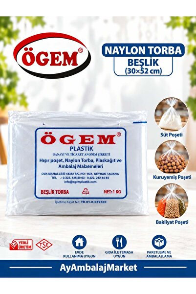 Ögem Beşlik Naylon Torba / Bakkaliye Torbası 30x52 cm 1000 Gram