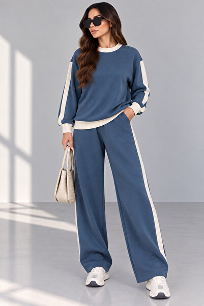 LEONE KOLEKSİYON Women's Premium Modal Garnished Comfortable Cut Wide Leg Two...
