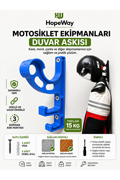HopeWay Home Motosiklet Kask ve Ekipman Askısı - Kask, Mont ve Ağır Ekipmanla...