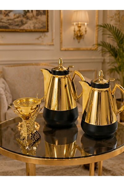 Generic Brand Modern Luxury Gold and Black Coffee and Tea Set (2Pcs) with Orn...