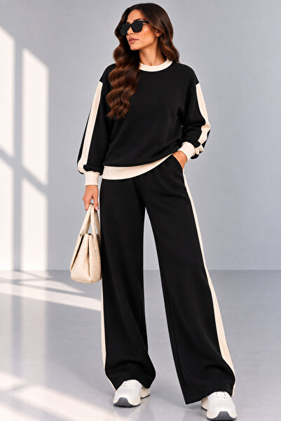 LEONE KOLEKSİYON Women's Premium Modal Garnished Comfortable Cut Wide Leg Two...