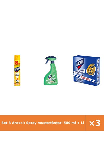 Aroxol Set 3 Aroxol: Spray muște/tânțari 580 ml + Lichid instant tărâtoare + ...