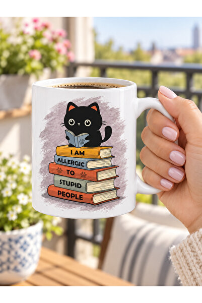 Tomris Hatun Kitap Severlere Özel Kitap Temalı Kahve Kupası, Çift Taraflı Süb...