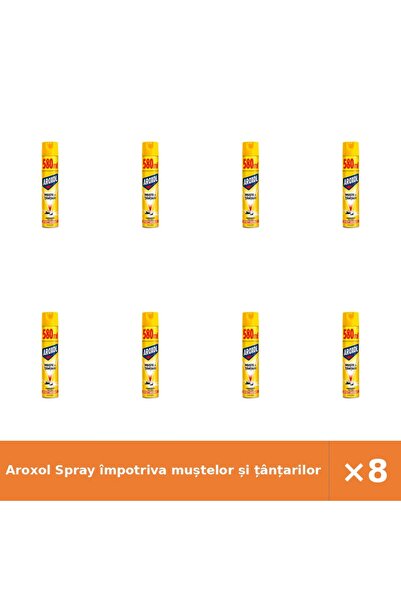 Aroxol Spray împotriva muștelor și țânțarilor, 580 ml, set 8 bucăți