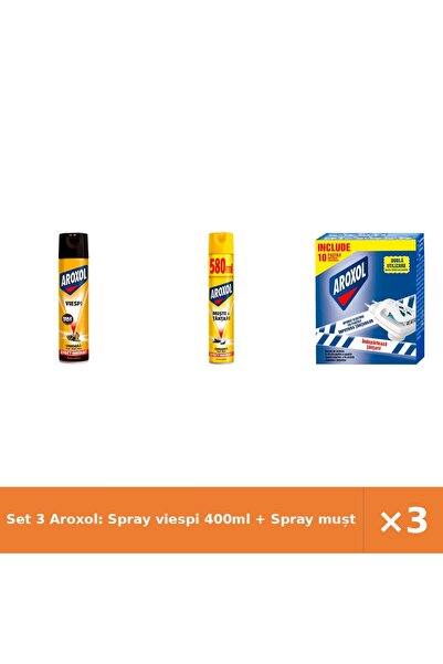 Aroxol Set 3 Aroxol: Spray viespi 400ml + Spray muște/tânțari 580ml + Aparat ...