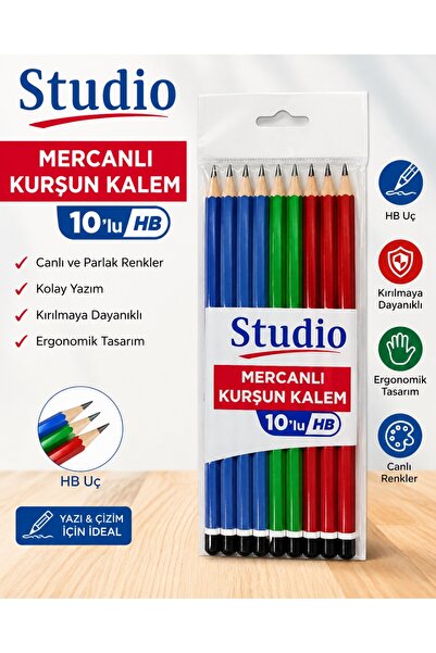 kumkumticaret Mercanlı Pencil 10-Pack Hb Tip Colored Body Writing and Drawing...