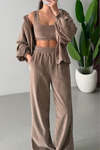 Suziş Mink Color Hooded Triple Velvet Suit Per0097