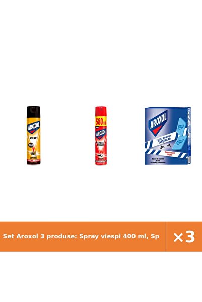 Aroxol Set 3 produse: Spray viespi 400 ml, Spray gândaci/furnici 500 ml, Past...
