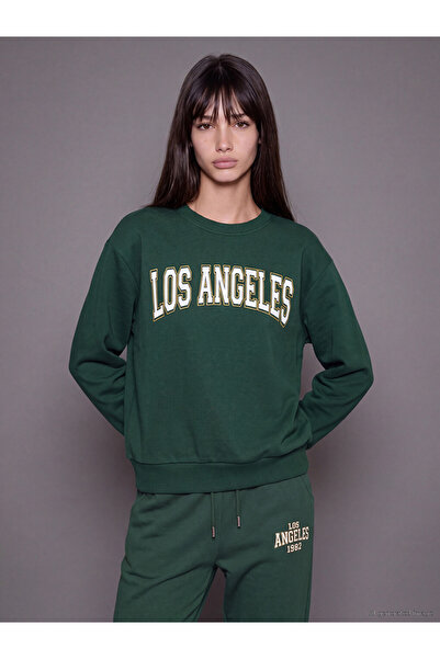 LC Waikiki Vizyon New Season Green Los Angeles Printed Women's Sweatshirt