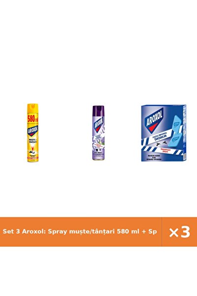 Aroxol Set 3 Aroxol: Spray muște/tânțari 580 ml + Spray antimolii 250 ml + Pa...