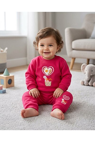 Ege Bebek Baby Girl Winter 3-Yarn Embroidered Heart and Duck Embroidery Set, ...