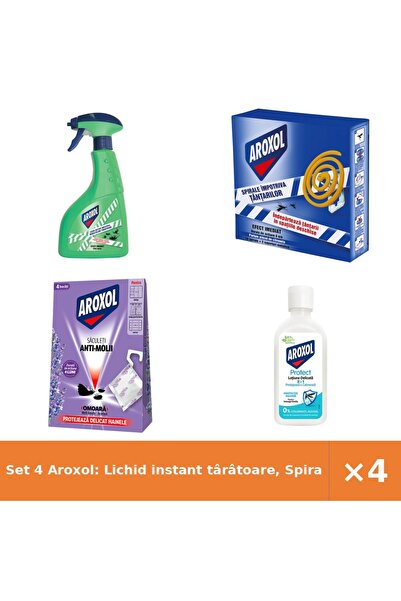 Aroxol Set 4 Aroxol: Lichid instant târâtoare, Spirale țânțari 10buc, Saculeț...