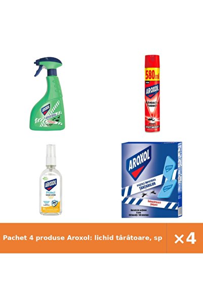 Aroxol Pachet 4 produse Aroxol: lichid târâtoare, spray gândaci/furnici, Prot...