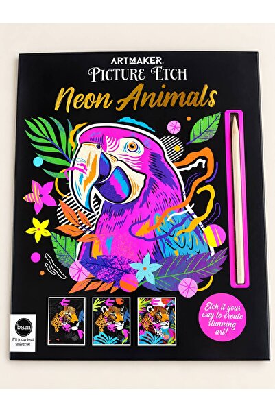 Neon Hayvanlar Kazıma Defteri – Renkli Hayvan Desenli Scratch Art Defter – Kazıma Kalemi Hediyeli
