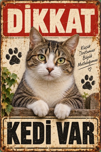 Lucena Caution There Is a Cat European Shorthair Retro Metal Wall Sign Cat De...