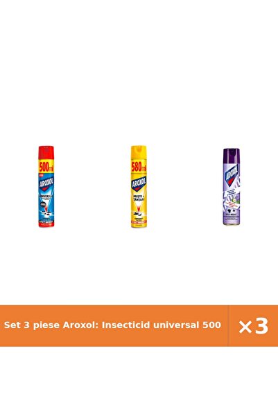 Aroxol Set 3 piese Aroxol: Insecticid universal 500 ml, Spray muște/tânțari 5...