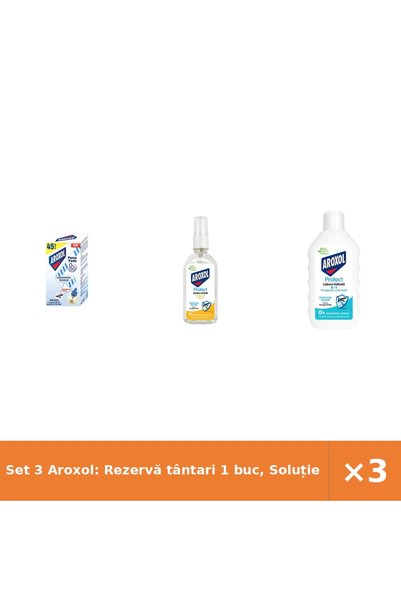 Aroxol Set 3 Aroxol: Rezervă tântari 1 buc, Soluție insecte Protec, Loțiune d...