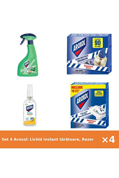 Aroxol Set 4 Aroxol: Lichid instant târâtoare, Rezervă țânțari 2x45ml, Soluți...
