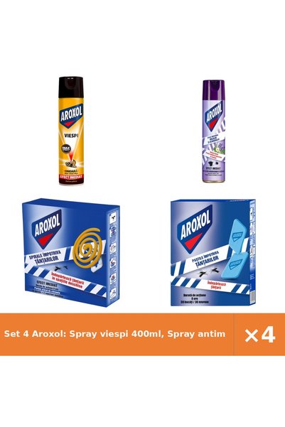 Aroxol Set 4 Aroxol: Spray viespi 400ml, Spray antimolii 250ml, Spirale țânța...