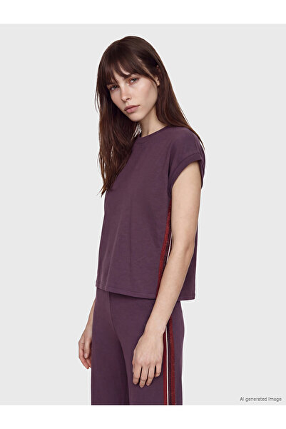 LC Waikiki Peak New Season Plum Stripe Detailed Soft Touch Oversize Women's T...