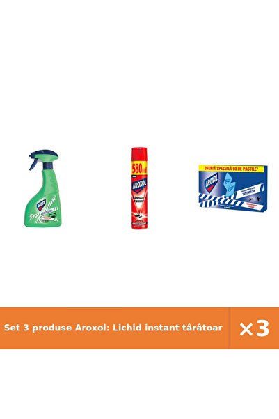 Aroxol Set 3 produse Aroxol: Lichid instant târâtoare, Spray gândaci furnici,...