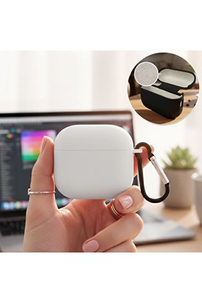 CaseOnn Apple AirPods 5 ile Uyumlu Kılıf Askı Aparatlı Lansman Beyaz