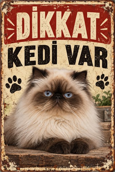 Lucena Himalayan Cat Caution There Is a Cat Retro Metal Sign Decorative Wall ...