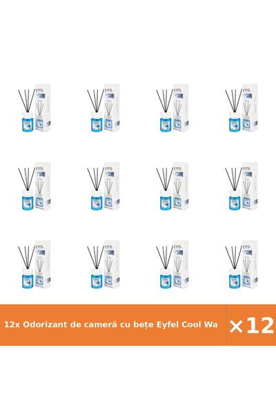Eyfel 12x Odorizant de cameră cu bețe Cool Water 120 ml – aromă proaspătă, pa...