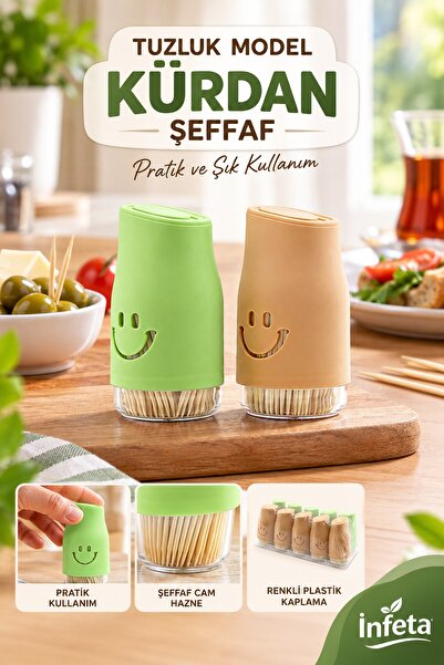 İnfeta Şeffaf Cam Kürdanlık Renkli Plastik Kaplamalı Tuzluk Model Gülen Yüz T...