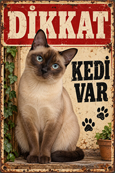 Lucena Tonkinese Cat Caution Cat Exists Retro Metal Wall Sign Decorative Plat...