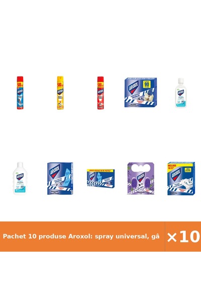 Aroxol Pachet 10 produse Aroxol: spray universal, gândaci, țânțari, antimolii...
