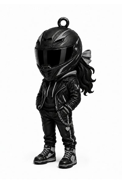 Generic Brand Black-Haired Woman with Biker Helmet and Coat Figure Keychain –...
