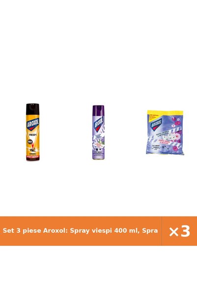 Aroxol Set 3 piese Aroxol: Spray viespi 400 ml, Spray antimolii 250 ml, Pasti...