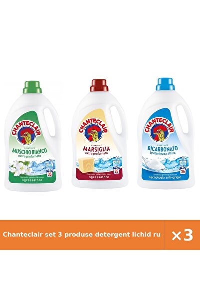 Chanteclair set 3 produse detergent lichid rufe: Mosc Alb, Marsilia, Bicarbonat