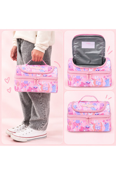 SMIGGLE Surreal Pastel Pembe Desenli Beslenme Aksesuarı – Çift Bölmeli