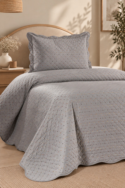 Bikaya Home Serelina Renkli Nakışlı Tek Kişilik Kadife Yatak Örtüsü | 180x240...