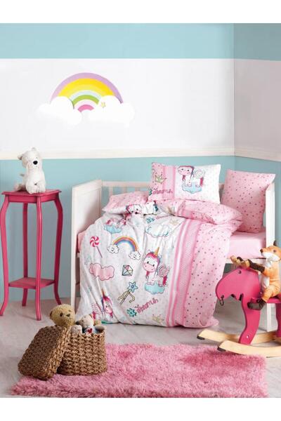 Cotton Box Lenjerie de pat roz cu unicorn pentru bebeluși