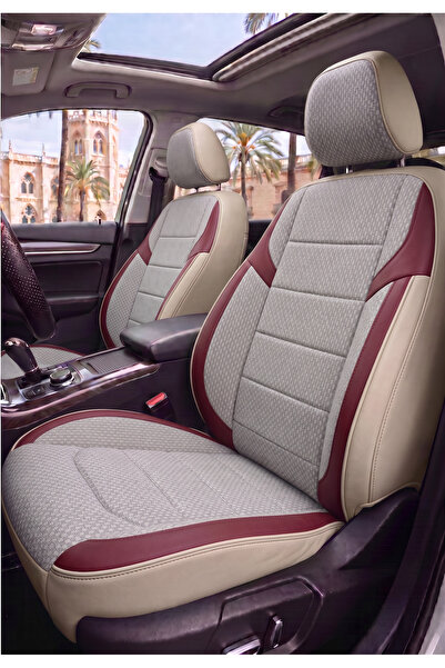 WİXELLY SaytecPam Bej Bordo Pamuk Renault Captur İle Uyumlu Koltuk Kılıfı TAM...