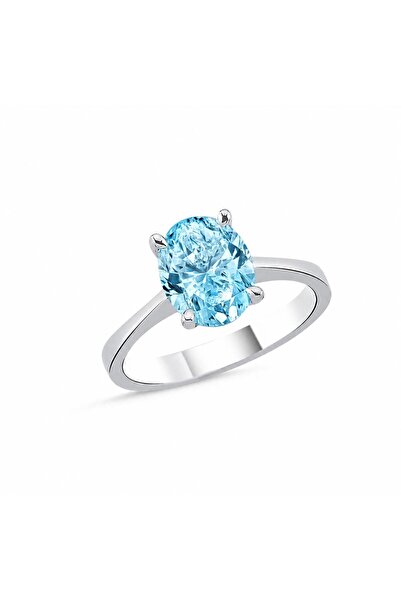 LA MİA FELİCİTA 925 Ayar Sade Vintage Kesim Oval Mavi Topaz Taşlı Pırlanta Mo...