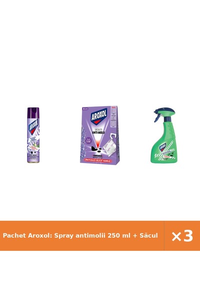 Aroxol Pachet Aroxol: Spray antimolii 250 ml + Săculeți Lavanda 4 buc + Lichi...