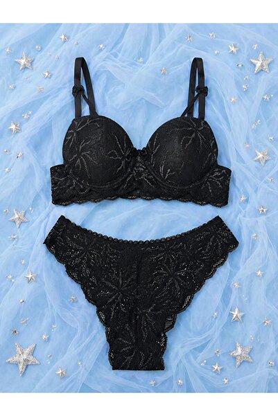 Luvia Lingerie Siyah Premium Dantel Sütyen Külot Takımı – Destekli Toparlayıc...