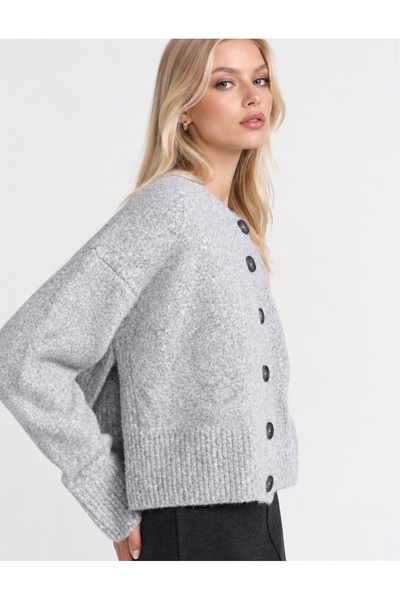 LUSHİGO Women's New Keep Side-Slit Soft Textured Basic Knitwear Cardigan
