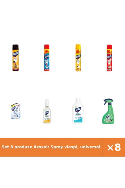 Aroxol Set 8 produse Aroxol: Spray viespi, universal, muște, țânțari, gândaci...