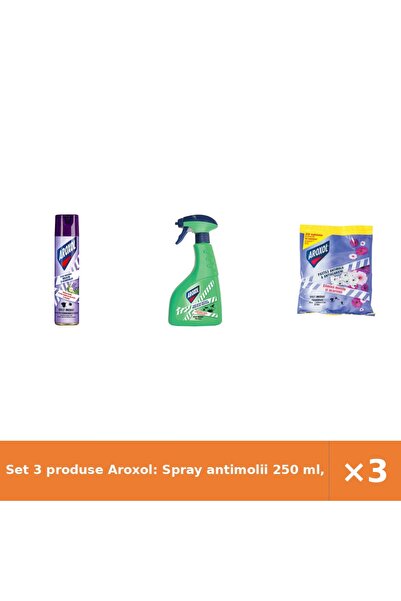 Aroxol Set 3 produse Aroxol: Spray antimolii 250 ml, Lichid instant, Pastile ...