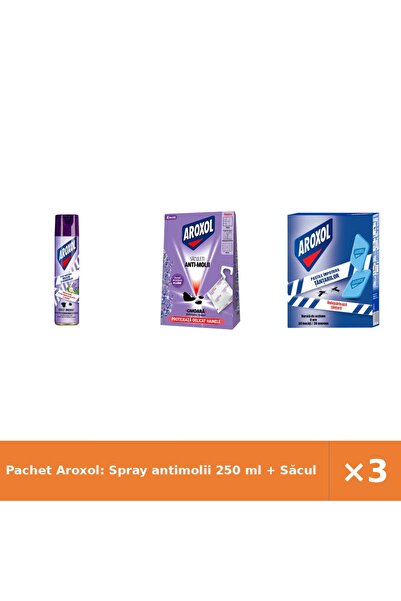 Aroxol Pachet Aroxol: Spray antimolii 250 ml + Săculeți Lavanda 4 buc + Pasti...