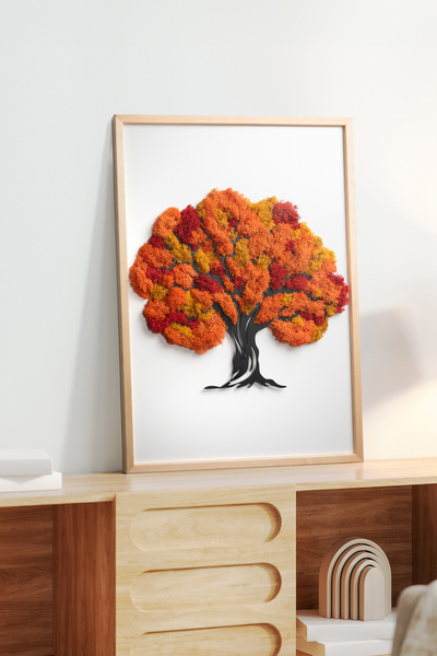 DEKORENZO Şoklanmış Yosun Tablo Sonbahar Ağacı 35x50 cm Çerçeveli