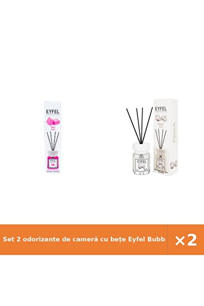 Eyfel Set 2 odorizante de cameră cu bețe Bubble Gum și Bumbac, 120 ml