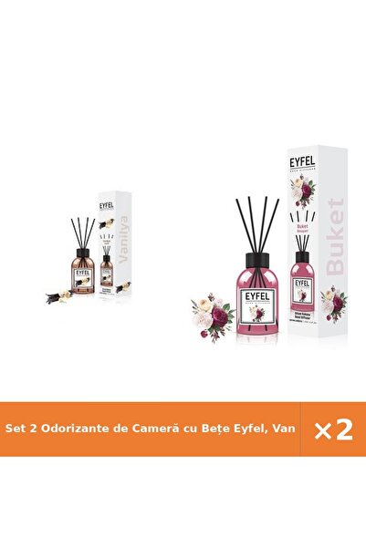 Eyfel Set 2 Odorizante de Cameră cu Bețe Eyfel, Vanilie + Bouquet, 120 ml