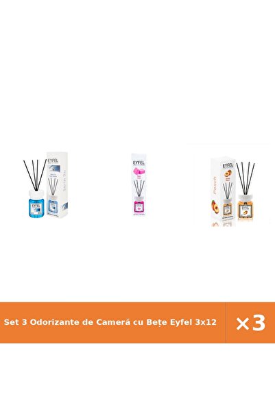 Eyfel Set 3 Odorizante de Cameră cu Bețe 3x120ml Cool Water Bubble Gum Piersică