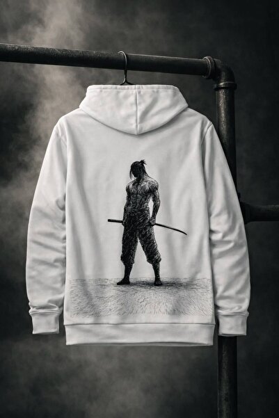 JANTIL MODA White Unisex Oversize 3 Thread Threaded Printed Hooded Sweatshirt...
